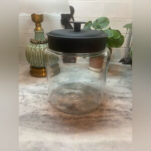 Pier 1 96 oz Glass Kitchen Canister w/ Black Lid Modern Storage Jar